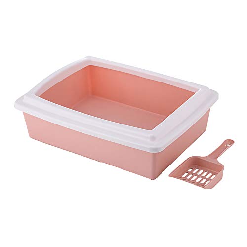 RAHYMA Katzentoilette for Haustiere, rechteckige, halbgeschlossene Toilette mit Spritzschutz, mit Schaufel for Haustier, Katze, Kätzchen, Blau/66 (Color : Pink, Size : Large) von RAHYMA