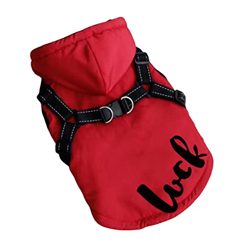 RAHYMA Warme Haustierjacke, Kapuzen-Hundeweste mit Geschirr, wasserdichter Reißverschluss-Welpen-Wintermantel Silbergrau XL/320 (Color : Red, Size : Medium) von RAHYMA