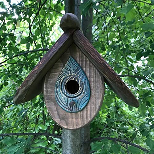 Vogelhaus for draußen, for Aufhängen, handgefertigte Kolibri-Häuser aus Holz, kreative Blattform, buntes Holz-Vogelhaus, Kolibri-Nest for Hinterhof/Hof/Terrasse, Dekoration, Lila/231 ( Color : Wooden von RAHYMA