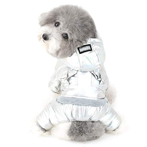 Wasserdichte Haustierkleidung Wintermantel for kleine Hunde, Welpen-Hoodie mit Leinenring, superweicher, mit Fleece gefütterter Overall, dicker, warmer, gepolsterter Outdoor-Bekleidung for kaltes Wett von RAHYMA