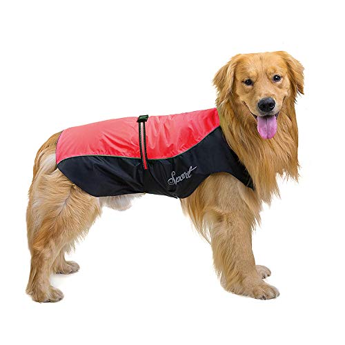 Wasserdichter Hunde-Regenmantel for mittelgroße und große Hunde, reflektierende, verstellbare Jacken, atmungsaktiver, mit Mesh gefütterter Poncho mit Schnellverschlussschnallen, Outdoor-Sport, Haustie von RAHYMA