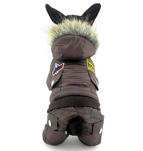 Wasserdichter Hunde-Schneeanzug, Overall, Hoodie, Wintermantel, mit Fleece gefütterte Kleidung, Welpen, Baumwolle, gefüttertes Outfit, kaltes Wetter, Fliegerjacke mit Kapuze, warme Katzenkleidung, Chi von RAHYMA