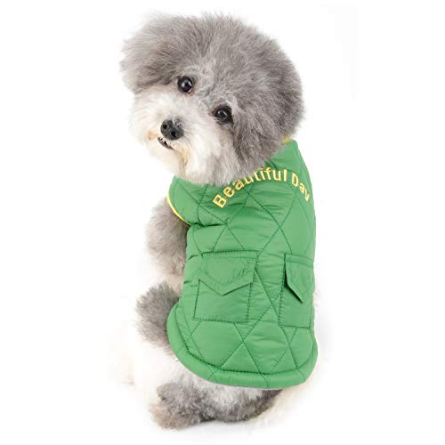 Wintermantel for kleine Hunde, Mädchen, Junge, Welpe, Gesteppte Jacke, Haustierweste, Kleidung, warme Baumwolle, gefüttertes Outfit mit Taschen-Sweatshirt for kaltes Wetter, Grün S/113 (Color : Green von RAHYMA