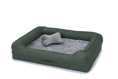 RAIKOU Hundebett mit abnehmbarem Kissen, gepolstert und waschbar – Schlafplatz, Hundekissen, Hundesofa, Hundematte - Hochwertiges Tierbett für Ihren treuen Begleiter. (Dunkelgrün,80 * 60 * 7cm) von RAIKOU