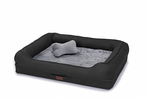 RAIKOU Hundebett mit abnehmbarem Kissen, gepolstert und waschbar – Schlafplatz, Hundekissen, Hundesofa, Hundematte - Hochwertiges Tierbett für Ihren treuen Begleiter. (Schwarz,80 * 60 * 7cm) von RAIKOU