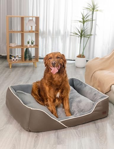 RAIKOU Weiches Hundebett – Kuscheliges Plüsch Hundekissen, Gepolstertes Waschbares Haustierbett, Hundesofa und Hundekorb (Braun, 120x90x10 cm) von RAIKOU