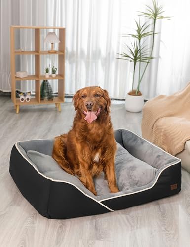 RAIKOU Weiches Hundebett – Waschbares Hundekissen mit Kuscheligem Plüsch, Gepolstertes Haustierbett, Hundesofa und Hundekorb (Schwarz, 100x80x9 cm) von RAIKOU