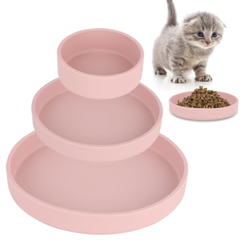 RANJIMA Futternapf für Katzen, 3er Set Katzennapf Flach, Silikon Futterschale Katze flach, Futternapf Katze, Katzen Napfset, Katzen Zubehör, Katzenfutter Teller für Trockenfutter und Nassfutter, Rosa von RANJIMA