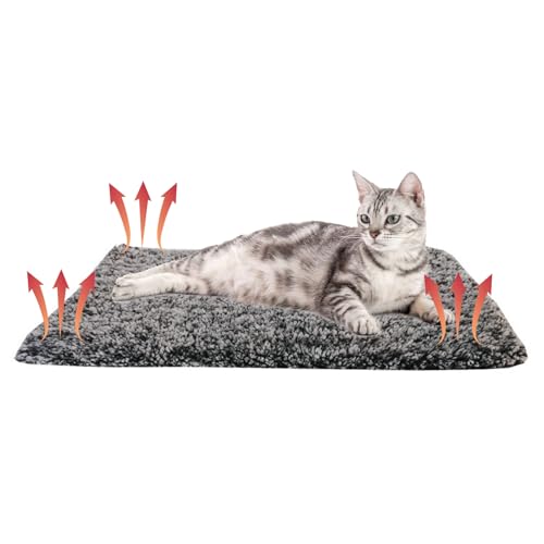 RANJIMA Selbstheizende Decke für Katzen & Hunde, 40 x 50 cm Flauschige Wärmedecke ohne Strom Heizdecke für Haustiere, Waschbare Thermodecke Geräuschlos Selbstwärmende Wärmekissen Katzendecke, Grau von RANJIMA