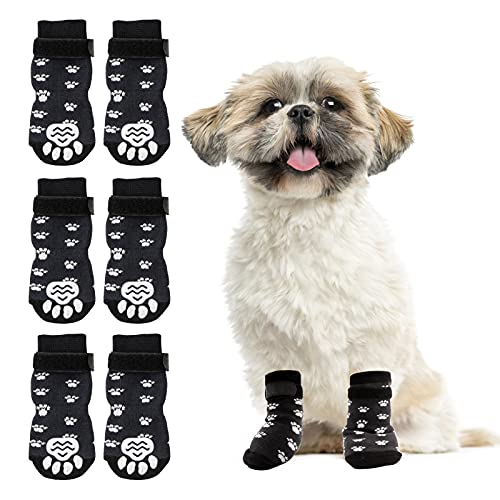 RANYPET 3 Paar Indoor Anti-Rutsch Socken für Hunde - Weicher Verstellbarer Pfotenschutz für Alter Hund mit Riemen Traktionskontrolle für den Innenbereich auf Hartholzböden S von RANYPET