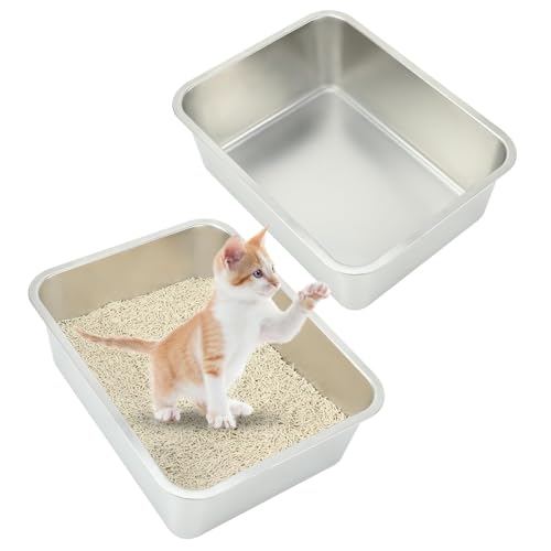 RANYPET Edelstahl-Katzentoilette für kleine Katzen, Edelstahl-Katzentoilette für kleine Katzen, Kaninchen, Metall-Katzentoilette, antihaftbeschichtet, geruchsfrei, rostfrei, leicht zu reinigen, 45 cm von RANYPET