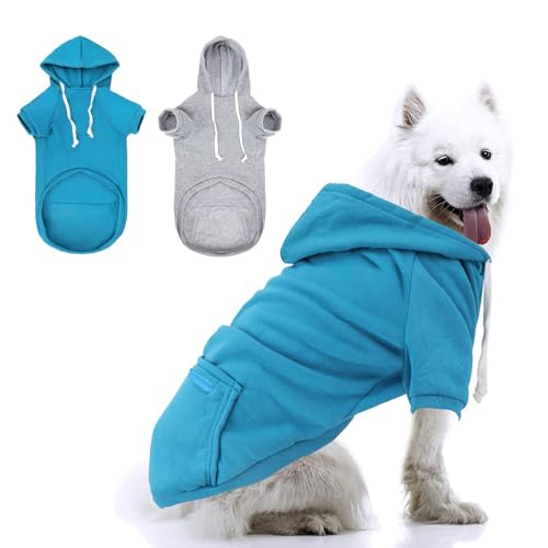 RANYPET Großer Hund Kapuzenpullis Set 2 Stück,Hunde Hoodie mit Großer Reißverschluss Tasche, Nette Mode Weiche Baumwolle Warme Haustier Hoodie Pullover für Herbst und Winter von RANYPET