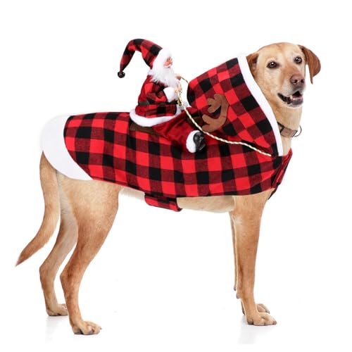 RANYPET Hund Santa Claus Reiten Weihnachtskostüm, Premium Haustier Kleidung Weihnachten Reiten Outfit für Kleine Große Hunde Katzen Kleidung Weihnachtsfeier Anzieh Kleidung, Plaid 3XL von RANYPET