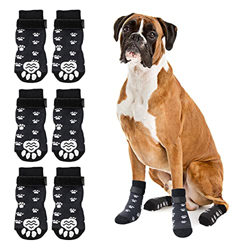 RANYPET Rutschfeste Hundesocken, 3 Paar – Hundesocken mit Riemen, Traktionskontrolle für drinnen auf Hartholzböden, Haustierpfotenschutz für kleine, mittelgroße und große Hunde, Größe L von RANYPET