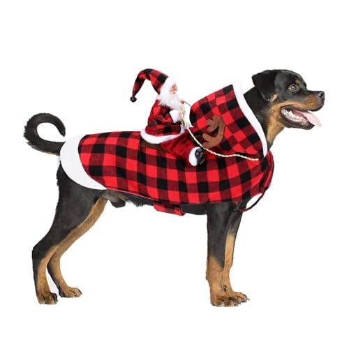 RANYPET Weihnachtsmann-Hundekostüm, Weihnachtsmann-Kostüm, Cosplay-Kostüm, Party-Verkleidung, Hundeoutfit für kleine, mittelgroße und große Hunde, kariert, Größe L von RANYPET