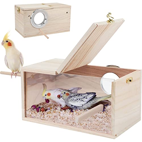 RANYPET Wellensittich Nistkasten Transparent Design Vogelnest Brutkasten mit Sitzstange Holz Vogelkäfig Haus für Lovebirds Wellensittiche Finke von RANYPET