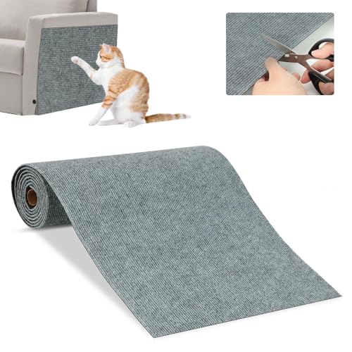 RANYPET Zuschneidbare Selbstklebend Kratzmatte Katze, Kratzteppich Katze für Erneuerung der Oberflächenschicht des Katzenkratzbretts, Katzen Kratzwand,Katzenkratzspielzeug,Sofas, (Hellgrau 200x40cm) von RANYPET