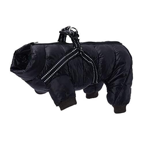 RARIDA Hunde Winterjacken mäntel Hunde Winter Warme Flauschige Jacke Overalls for kleine mittelgroße Hunde wasserdichte Reißverschluss Hund Mantel mit Gurtzeflektierende Hundekleidung (Color : Black von RARIDA