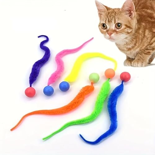 RASDKK 1PC Zufällige Farbe Katzenspielzeug Elastischer Ball Farbige Raupe Nicht elektrisch Haltbare Kunststoffkonstruktion for Indoor-Katzen Zauberstab von RASDKK