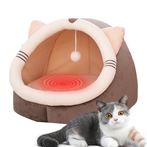 Katzenhöhle | Süßes halbgeschlossenes Katzenhaus mit Plüschballspielzeug,Waschbares Katzennest, gemütliches Katzenversteck für Welpen, Kätzchen, Winter Rasoli von RASOLI