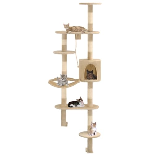 Pet Supplies Kratzbaum mit Sisal-Kratzstämmen, Wandmontage, 194 cm, Beige von RAUGAJ