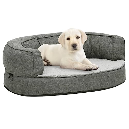 RAUGAJ Hundebett, ergonomisch, 60 x 42 cm, Leinenoptik, Fleece, Grau, Artikelfarbe: Grau von RAUGAJ