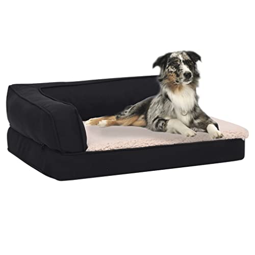 RAUGAJ Hundebett, ergonomisch, 90 x 64 cm, Leinenoptik, Fleece, Schwarz, Farbe: Schwarz und Creme von RAUGAJ