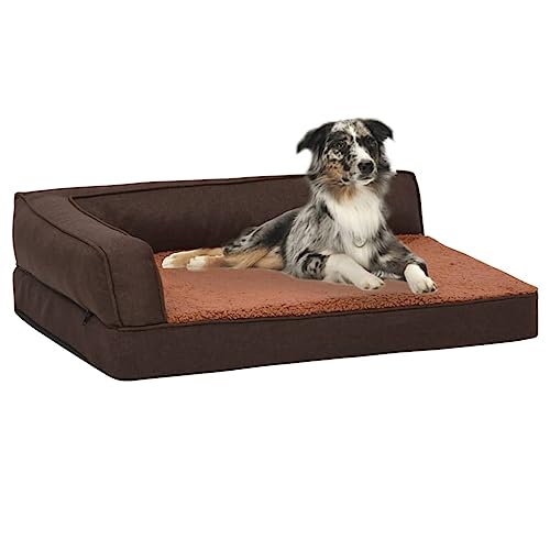 RAUGAJ Hundebett, ergonomisch, 90 x 64 cm, Leinenoptik, Fleece, braun, Artikelfarbe: Braun von RAUGAJ