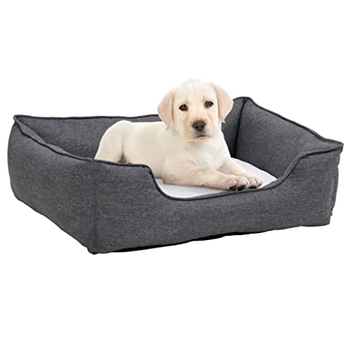 RAUGAJ Hundebett grau-weiß 65x50x20 cm Leinenoptik Fleece Artikelfarbe grau und weiß von RAUGAJ