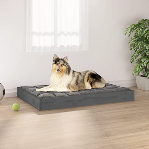 RAUGAJ Pet Supplies Hundebett, 91,5 x 64 x 9 cm, Massivholz, Kiefer, Grau von RAUGAJ