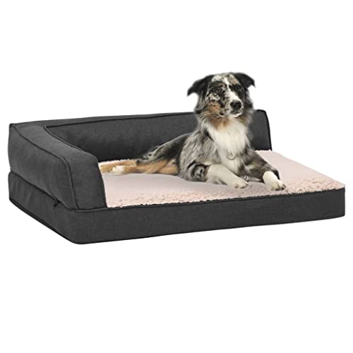 RAUGAJ Pet Supplies Hundebett, ergonomisch, 75 x 53 cm, Leinenoptik, Fleece, Dunkelgrau von RAUGAJ