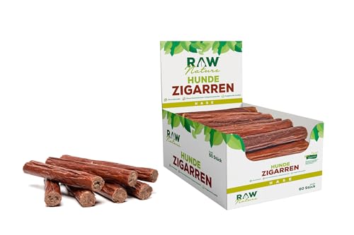 RAW Nature Hunde-Zigarre Hase PUR 60-Stück - 100% natürliches Hundesnack - Monoprotein - hypoallergen & getreidefrei - luftgetrocknetes Kaninchenfleisch - Dörrfleisch - hochwertiges Muskelfleisch von RAW Nature