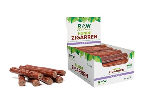 RAW Nature Hunde-Zigarre Pferd PUR 60-Stück - 100% natürliches Hundesnack - Monoprotein - hypoallergen & getreidefrei - luftgetrocknetes Pferdefleisch - Dörrfleisch - hochwertiges Muskelfleisch von RAW Nature