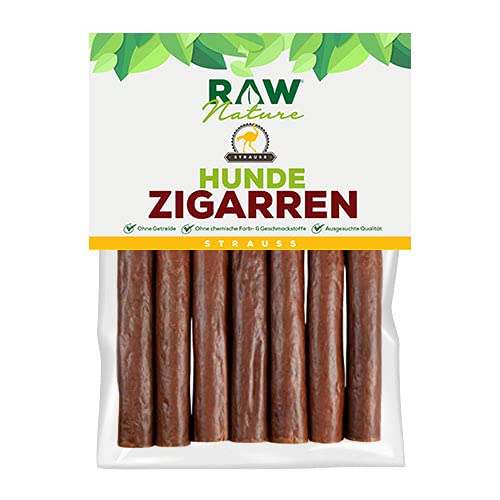 RAW Nature Hunde-Zigarre Strauß PUR 7-Stück - 100% natürliches Hundesnack - Monoprotein - hypoallergen & getreidefrei - luftgetrocknetes Straußenfleisch - Dörrfleisch - hochwertiges Muskelfleisch von RAW Nature