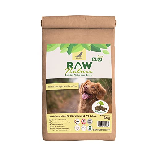 RAW Nature Trockenfutter Senior mit Huhn 12kg, Kaltgepresstes Hundefutter, Getreidefrei, 100% Muskelfleisch, hoher Fleischanteil, ohne künstliche Zusätze, für alle Rassen und Sensible Hunde von RAW Nature