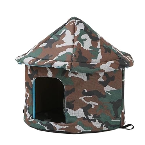 Geschlossenes Schlafnest for den Innen- und Außenbereich mit abnehmbarem Kissenkorb, Reisezubehör for Haustiere, Hundehütte, weiches Haustierbett-Zelt (Color : GreenCamouflage, Size : L 45x41) von RC-BKKXXEAV