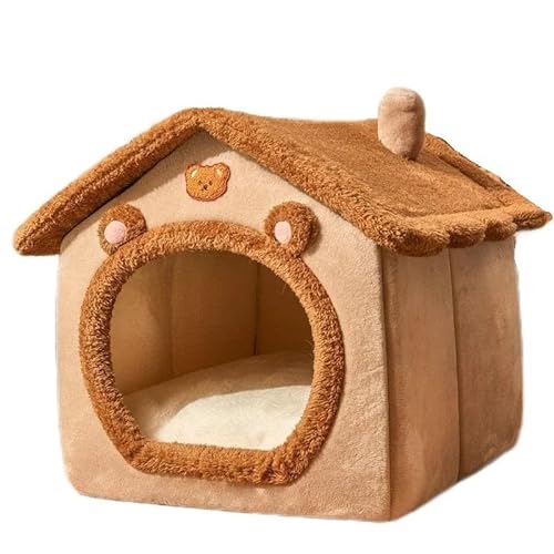 Zusammenklappbares Hundehaus for Katzen und kleine Hunde, geschlossenes warmes Plüsch-Schlafnestbett, Haustierhöhlen-Bettzelt for den Innenbereich (Color : BN, Size : L-53x43x46cm) von RC-BKKXXEAV