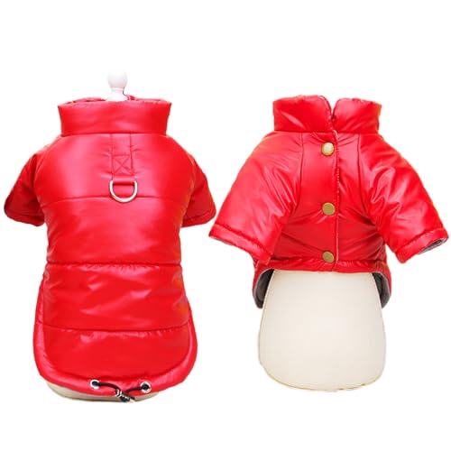 RC GearPro 2-Bein Wasserdicht Hundewinterjacke Gepolstert Welpenmantel mit Leinenankern - Fleece-Futter Extra Warm Tierweste Teddy Chihuahua Kostüme Pudel Stoff für Welpe Kleiner Hund (Rot, L) von RC GearPro