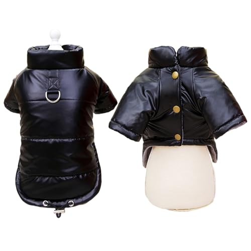 RC GearPro 2-Bein Wasserdicht Hundewinterjacke Gepolstert Welpenmantel mit Leinenankern - Fleece-Futter Extra Warm Tierweste Teddy Chihuahua Kostüme Pudel Stoff für Welpe Kleiner Hund (Schwarz, XXL) von RC GearPro