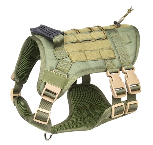 RC GearPro Mittel Groß Hundegeschirr Taktisch Militär Hundegeschirr mit Tragegriff Service Hund Weste mit Molle & Schlaufenteilen Haustier Hundegeschirr für Training Jagd Spaziergänge (Grün, M) von RC GearPro