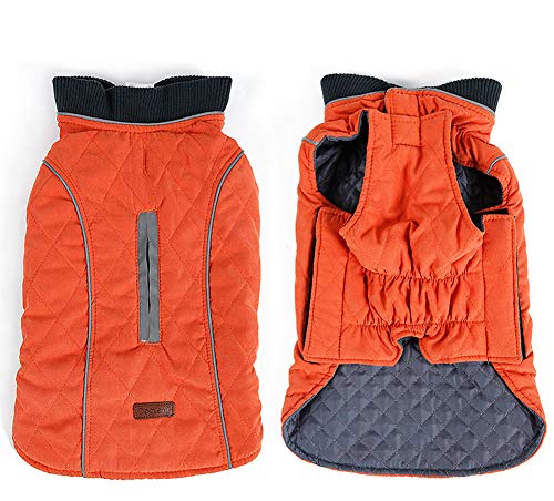 RC GearPro Retro-Design Winter Hund Mantel Gemütlich Haustier Jacke Warm Weste Mantel Verstellbar Bauchdecke Haustier Outfit Kleidung mit Geschirlloch für kleine mittlere große Hunde (L, orange) von RC GearPro