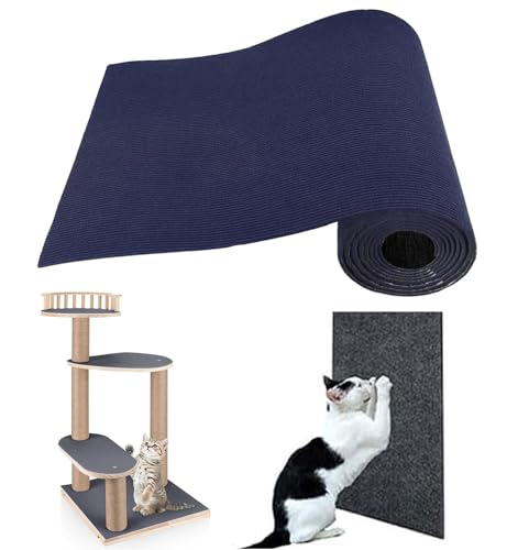 RC GearPro Trimmbar Selbstklebend Matte Katze Kratzbaum Teppich Ersatz Unterlage 78.7 "x15.8 Katze Kratzbaum Abdeckung für Kratzbaum Regal Regale Treppe Couch Möbel Wand DIY Beschützer (Dunkelblau) von RC GearPro