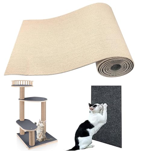 RC GearPro Trimmbar Selbstklebend Matte Katze Kratzbaum Teppich Ersatz Unterlage 78.7 "x15.8 Katze Kratzbaum Abdeckung für Kratzbaum Regal Regale Treppe Couch Möbel Wand DIY Beschützer (Khaki) von RC GearPro