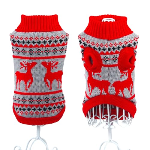 RC GearPro Weihnachten Rentier Muster Hund Pullover Haustier Urlaubskleidung Hund Katze Pullover Hund Warmer Mantel Niedlich Herbst Winter Hundekleidung (Rot, M) von RC GearPro