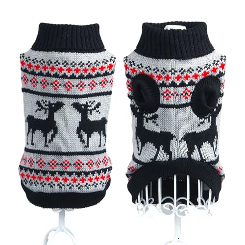 RC GearPro Weihnachten Rentier Muster Hund Pullover Haustier Urlaubskleidung Hund Katze Pullover Hund Warmer Mantel Niedlich Herbst Winter Hundekleidung (Schwarz, XS) von RC GearPro