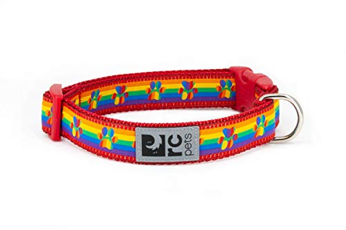 RC Pets Verstellbares Hundehalsband mit Clip, XS, 1,5 cm, Regenbogen-Pfoten von RC Pet Products