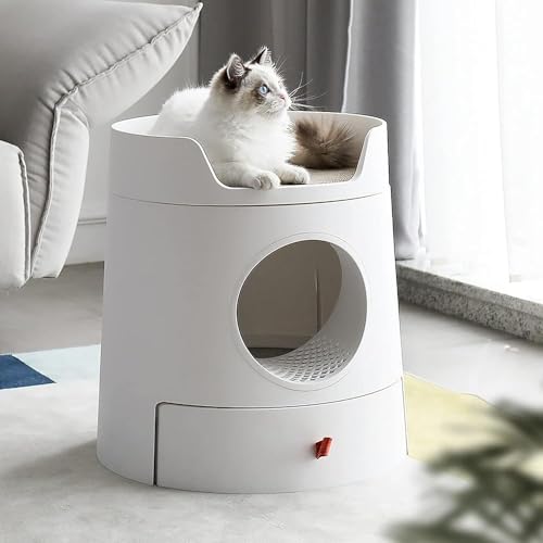 RCJCQSR Cat Castle Katzentoilette mit Katzenkratzbrett, spritzwassergeschützte Katzentoilette oben unten, doppellagig, geschlossene abnehmbare Schublade, Kätzchentoilette von RCJCQSR