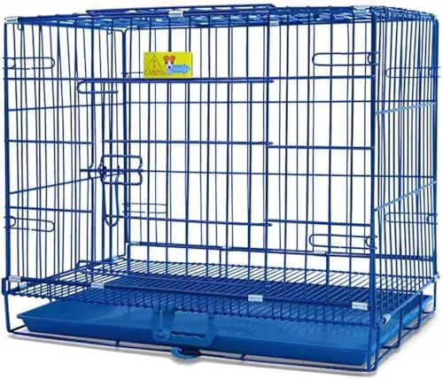 RCJCQSR Katzenkäfig für den Innenbereich, tragbar, Metall, mit herausnehmbarem Tablett, ideal für Kätzchen, Welpen, Kaninchen, Chinchillas (Größe: L (75 x 48 x 57,5 cm), Farbe: Blau von RCJCQSR