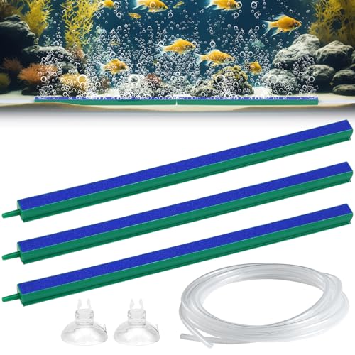 RCMCMN Aquarium Luftstein 3 Stück Ausströmerstein 30cm Aquarium Sauerstoff Blasenstreifen Luftsprudler Aquarium mit Schlauch und Saugnapf für Aquarien, Aquarium Luftstein Ausströmer Stange von RCMCMN