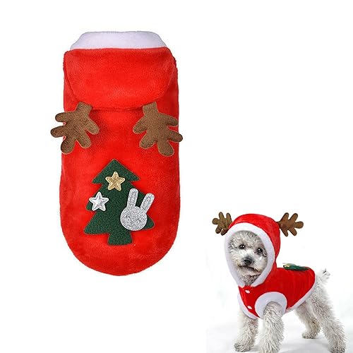 RDWESZOD Red Pet Hund und Katze Elch Weihnachten Kleidung Kostüm Weiches Fleece Winter Warm Hoodie Xmas Kleidung für Kleine Hunde Katzen (L) von RDWESZOD